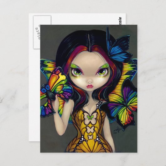 Carte postale "Fée avec un masque papillon" (Devant / Derrière)