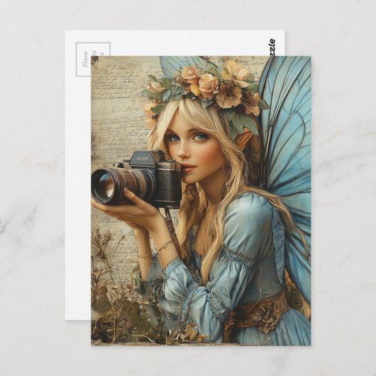 Carte Postale Fée avec une caméra Collage multimédia mixte (Devant / Derrière)