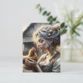 Carte Postale Fée avec une poule (Debout devant)