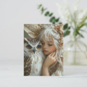 Carte Postale Fée blonde adorable et hibou (Debout devant)