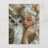 Carte Postale Fée blonde adorable et hibou (Devant)