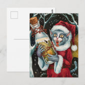 Carte Postale Fée chat gris vampire de Noël adorable (Devant / Derrière)