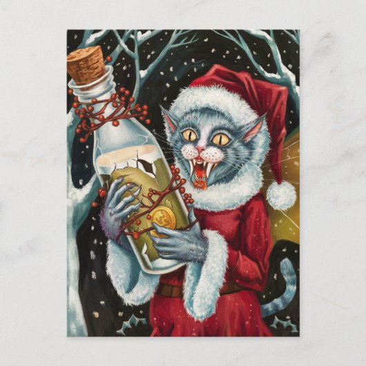 Carte Postale Fée chat gris vampire de Noël adorable (Devant)