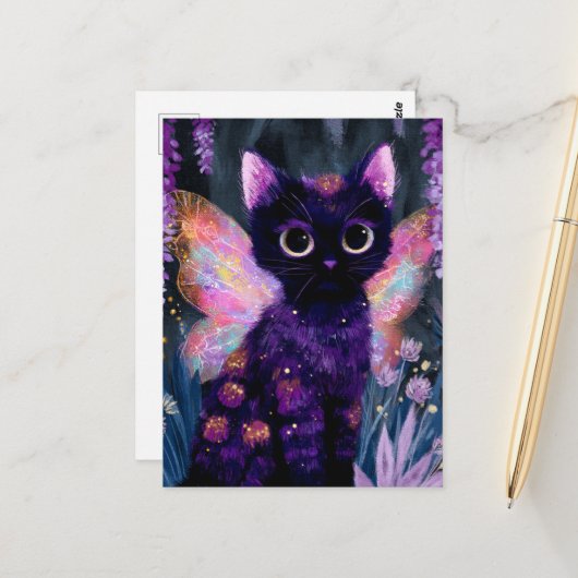 Carte Postale Fée Chat Noir Sucré (Devant/Arrière en situation)