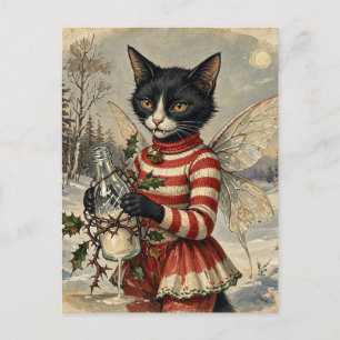 Carte Postale Fée Chat Noir Vampire Noël Rétro Adorable