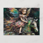 Carte Postale Fée chevauchant son poney vert (Devant)