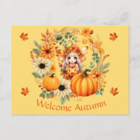 Fée Citrouille mignonne dans la couronne d'automne