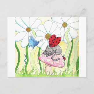 Carte Postale Fée coccinelle chat