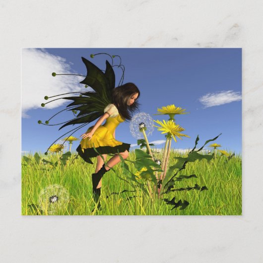 Carte Postale Fée Dandelion avec Arrière - plan Springtime (Devant)