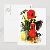 Carte Postale Fée Dans La Robe Rouge (Devant / Derrière)