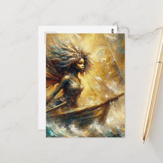 Carte Postale Fée dans un bateau (Devant/Arrière en situation)