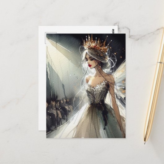 Carte Postale Fée dans un défilé de mode aquarelle (Devant/Arrière en situation)