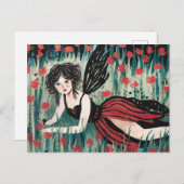 Carte Postale Fée dans une aquarelle de prairie fleurie (Devant / Derrière)