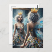 Carte Postale Fée dans une robe de journal Recyclée (Devant / Derrière)