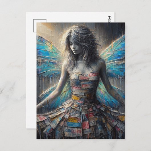 Carte Postale Fée dans une robe Recyclée (Devant / Derrière)