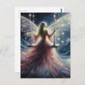 Carte Postale Fée dans une robe rose sur un swing (Devant / Derrière)