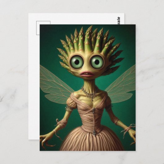 Carte Postale Fée d'Asperges Vertes en Rose (Devant / Derrière)