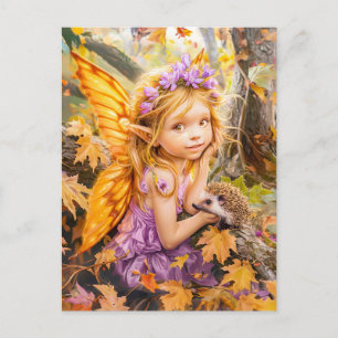 Carte Postale Fée d'automne avec ami hérisson