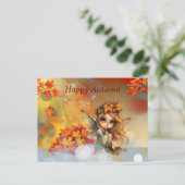 Carte Postale Fée d'automne mignonne avec Feuilles tombés (Debout devant)