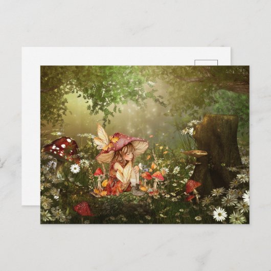 Carte Postale Fée de champignons mignonnes dans la forêt (Devant / Derrière)