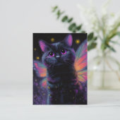 Carte Postale Fée de chat noir et violet adorable (Debout devant)