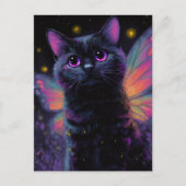 Carte Postale Fée de chat noir et violet adorable (Devant)