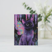 Carte Postale Fée de chat noir et violet adorable (Debout devant)