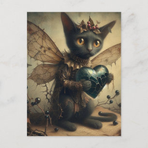 Carte Postale Fée de chat noir triste
