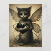Carte Postale Fée De Chat Triste Au Coeur Noir (Devant)