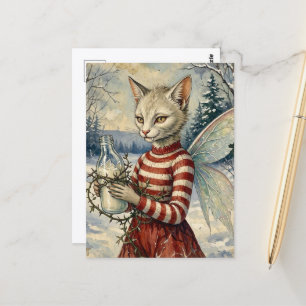 Carte Postale Fée de chat vampire rétro festive avec du lait