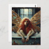 Carte Postale Fée de cheveux rouges dans un bain de bulles (Devant / Derrière)