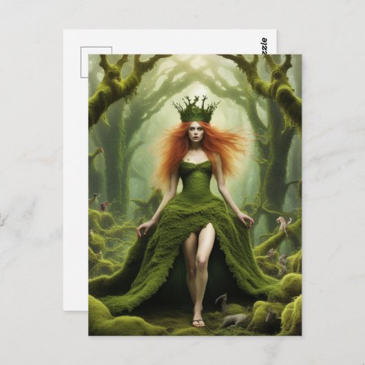 Carte Postale Fée de la mousse protectrice de la forêt (Devant / Derrière)