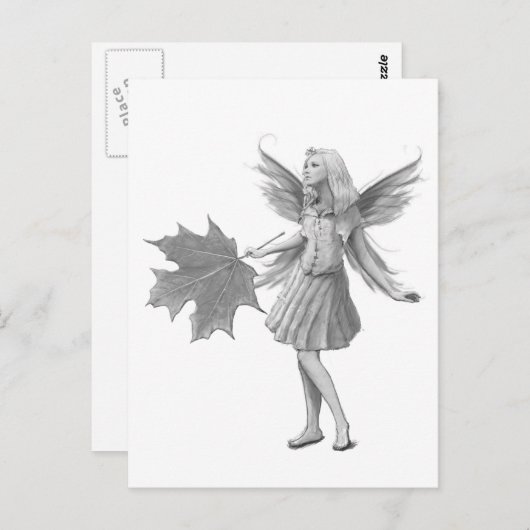 Carte Postale Fée de l'érable à sucre avec feuille (Devant / Derrière)
