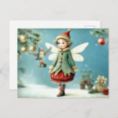 Carte Postale Fée de Noël avec oiseau (Devant / Derrière)