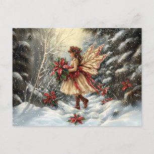Carte Postale Fée de Noël avec Poinsettias