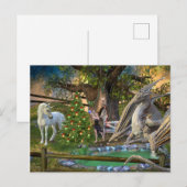 Carte Postale Fée de Noël Fantastique Licorne Dragon (Devant / Derrière)