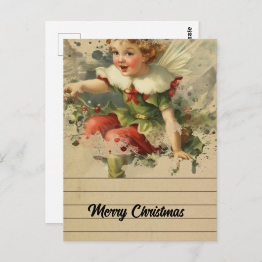 Carte Postale Fée de Noël rétro (Devant / Derrière)