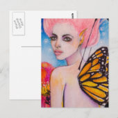 Carte Postale Fée de papillon monarque avec Héritier rose (Devant / Derrière)