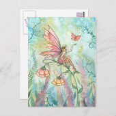 Carte Postale Fée de printemps avec Imaginaire papillon (Devant / Derrière)