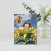 Carte Postale Fée de tournesol bébé avec Arrière - plan d'été (Debout devant)