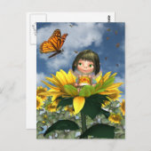 Carte Postale Fée de tournesol bébé avec Arrière - plan d'été (Devant / Derrière)