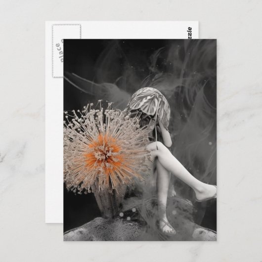 Carte Postale Fée derrière les fleurs (Devant / Derrière)