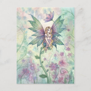 Carte Postale Fée des fleurs du jardin mystique en aquarelle sur