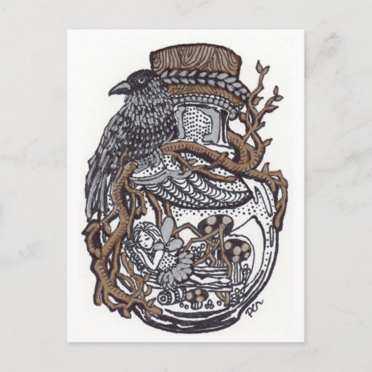 Carte Postale Fée dorée dans la bouteille (Devant)