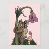 Carte Postale Fée d'ours rose pâle dans la forêt de bois (Devant)