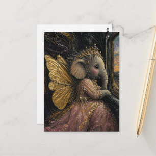 Carte Postale Fée éléphant regardant par la fenêtre du train