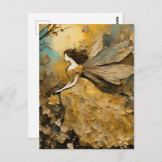 Carte Postale Fée en Jaune (Devant / Derrière)