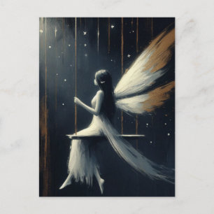 Carte Postale Fée en robe blanche sur une balançoire Fantaisie a