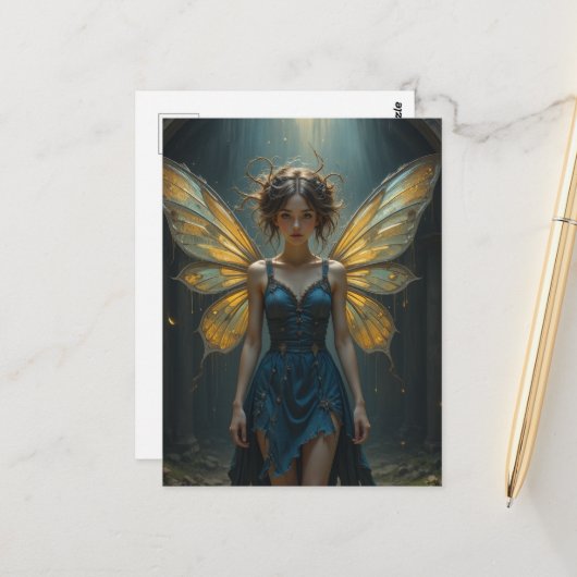 Carte Postale Fée en robe de denim (Devant/Arrière en situation)