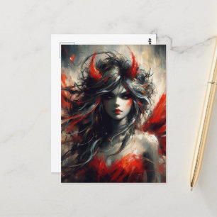 Carte Postale Fée en robe rouge